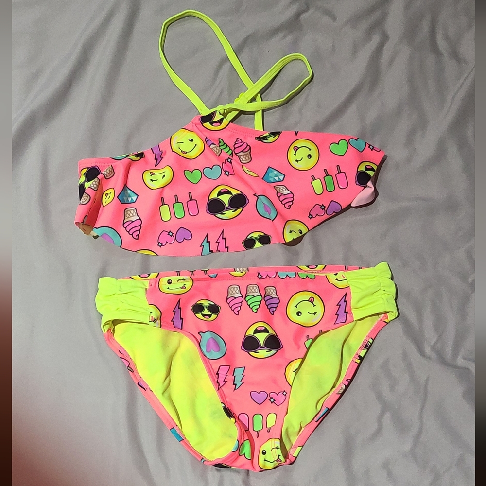Justice Pink Emoji Kids Swim Set Size 12
